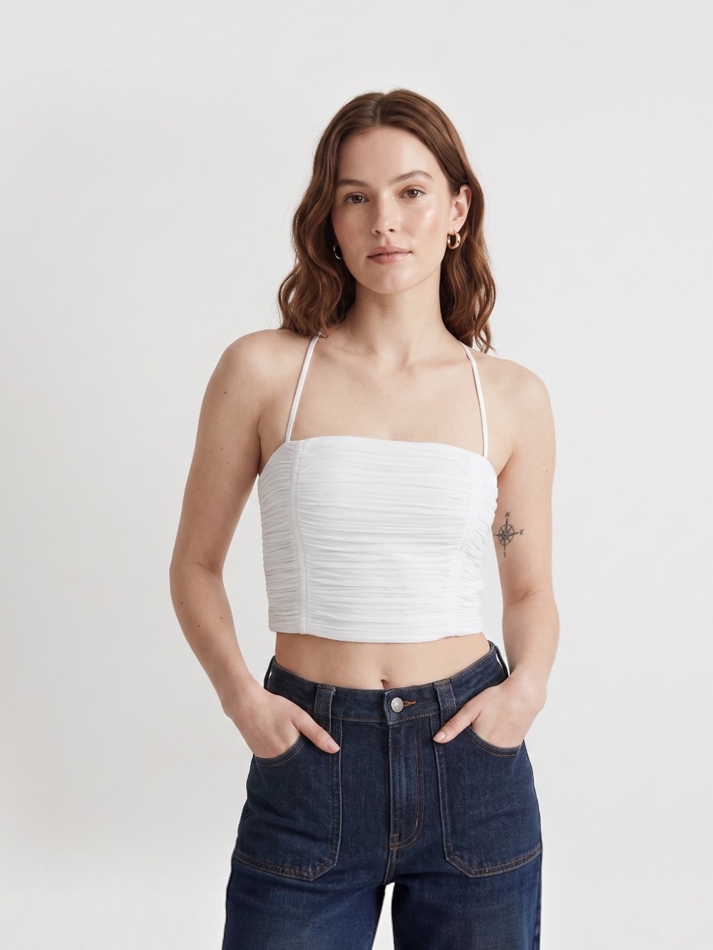 Madewell White Pleated Poplin Bandeau Crop Top Sz 4 NWT racer back Vacation Tube